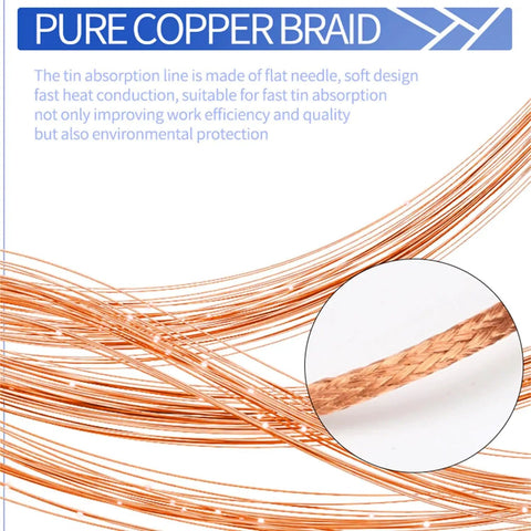Pro Grade Solder Wick No Clean Braided Desoldering Wick For Electronics Copper Wire 4.0mm By 1.5m, pure copper braid detail