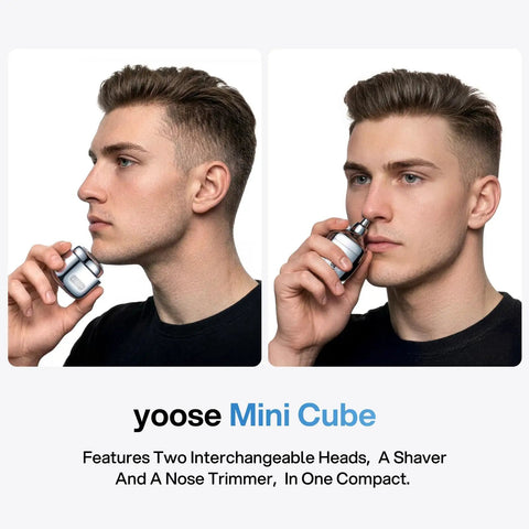 Man using 2-In-1 Grooming Tool for Men Mini Electric Shaver and Nose Hair Trimmer Alloy Unibody