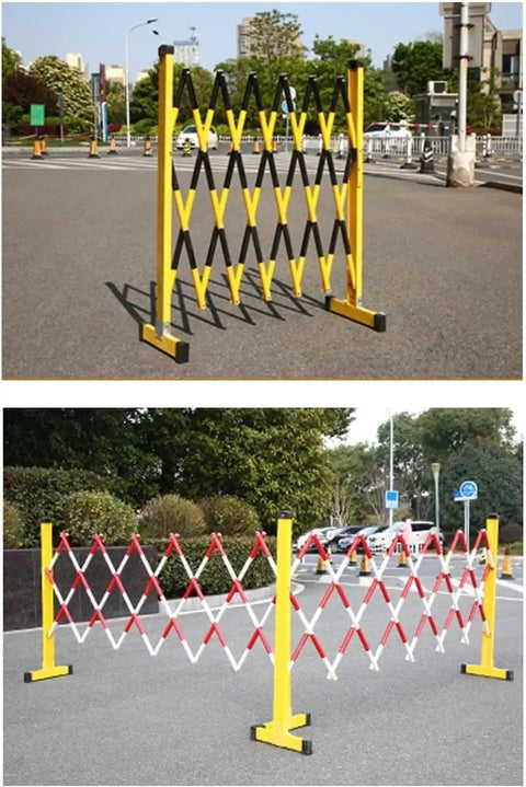 Flexible Expandable Safety Fence With Smooth Rolling Casters For Crowd Control And Room Dividing in yellow and black color.