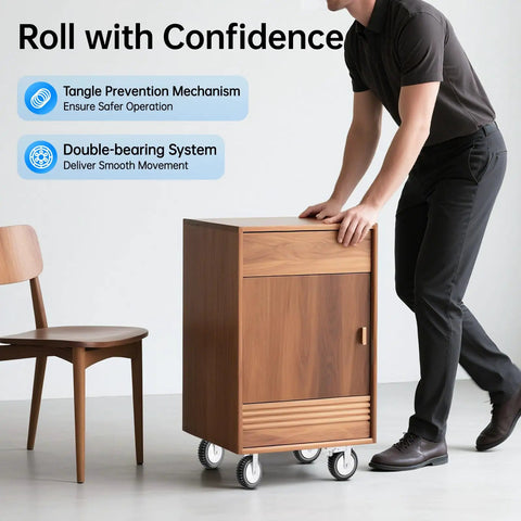 Person pushing cabinet with Heavy Duty 8 Inch Caster Wheels Set Of Four With 1323 Lbs Total Load 2 Swivel Casters 2 With Brakes
