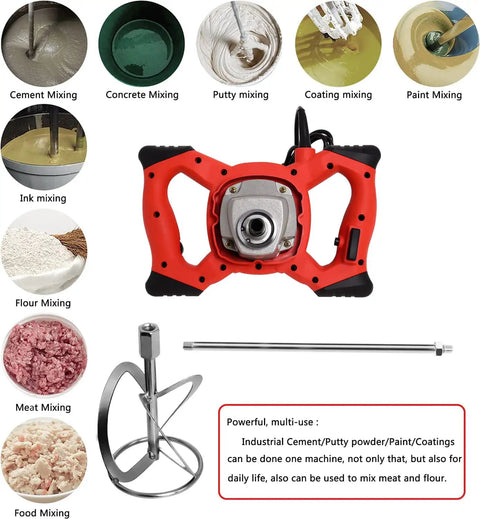 Heavy Duty Cement Mixer 1600W 110V Adjustable 6 Speed Concrete Mortar Drill Mixer with interchangeable mixing attachments