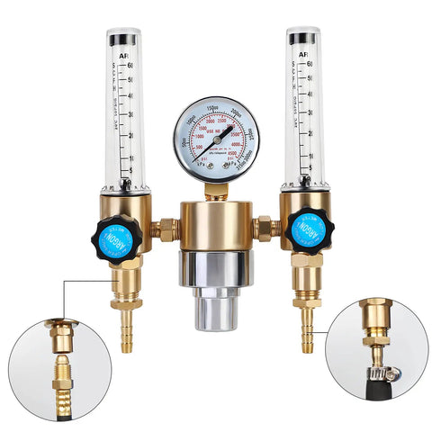 Argon And CO2 MIG TIG Flow Meter Regulator Gauge 0 To 60 SCFH And 0 To 4500 PSI With CGA580 Inlet Connection