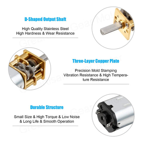 3V DC Motor With Metal Gearbox 19 RPM High Torque Speed Reduction N20 Gear Motor for DIY RC Toys details