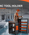 4 Tier CNC Tool Rack With 40 Taper Holder And 70 Capacity CNC Tool Cart Storage Cabinet in a workshop setting