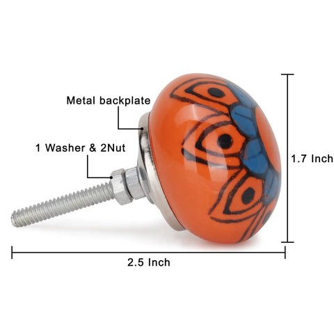 Side view of a Multicolor Ceramic Cabinet Knob Set Pack Of 20 for Kitchen Cupboards with colorful design and included hardware.