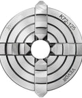 Top view of 4 Jaw Lathe Chuck 125mm Independent Reversible Jaw For Metal Turning, with four jaws extended, cast iron body.