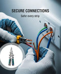 Hands using 2 Pack Foldable Wire Strippers With Built In Voltage Tester on electrical wires for safe connections.