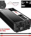 2000W Pure Sine Wave Inverter 12V To 120V AC Converter with display and wiring accessories