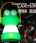 Green frog camping lantern on wet stones; Owl Themed Kid Friendly LED Lantern And Headlamp Set Battery Powered Lit Night Light