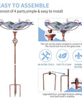 Glass Bird Bath With Metal Stake Garden Decor For Outdoor Vibe, Waterproof And Weather Resistant, Easy To Assemble And Move