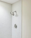 Halle Spot Resist Brushed Nickel Shower Faucet Trim Set With Wide Showerhead, Smooth Lever Handle, Posi-Temp Valve on wall