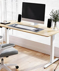 Adjustable Height Standing Desk With Four Memory Presets For Home Office Computer Workstation Natural Finish Sturdy Frame with monitor
