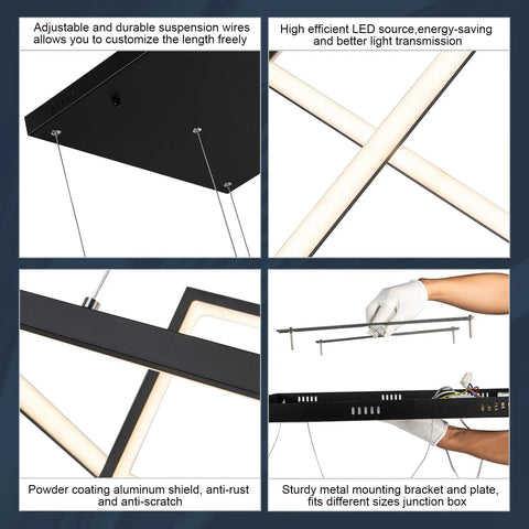Hardware details of Modern Black 3 Light LED Chandelier With Remote Control Dimmable Color Changing Pendant Lighting For Dining Room