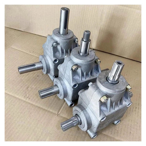 Heavy Duty T Shape Gearbox Boasting A Clean One To One Transfer Ratio For Snappy Ninety Degree Right Angle Steering On Any Everyday Mechanical Setup Or Garage Upgrade, showing three gearboxes on cardboard.