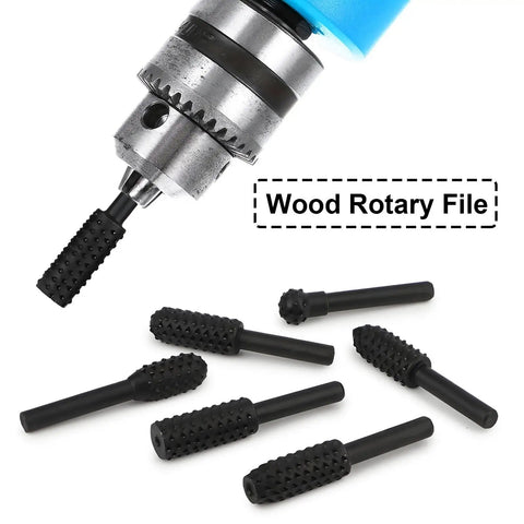 Roll Up Your Sleeves And Get Work Done Fast With This Rock Solid 10 Piece Rotary Rasp File Set Featuring A Standard Quarter Inch Hex Shank Engineered To Crunch Through Hardwood Or Softwood Like Butter showing rotary files with textured tips.