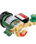 120W Water Pressure Booster Pump For Home Use With Automatic Operation, 115VAC, brass NPT connections, side view.