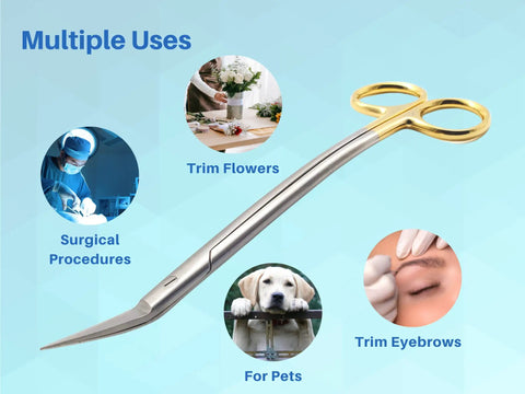 Dean Scissors 7 Inch Double Curved Gold Plated Surgical Dental ENT Pro Grade With Tungsten Carbide Inserts in various uses