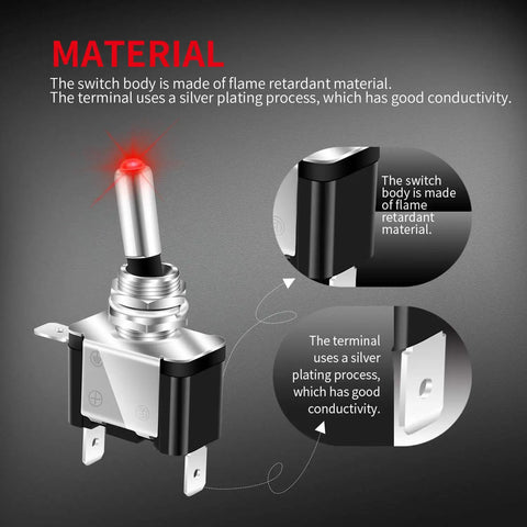 Red 12V LED Lighted Toggle Switch With Aircraft Guard Safety Flip Cover 20A Heavy Duty SPST On Off Rocker material details