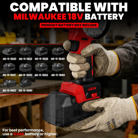 Heavy Duty Cordless Cut Off Tool Compatible With Milwaukee 18V Battery, 3 Inch Brushless Mini Cut Off Saw 18000 RPM With Variable Speed, Includes 4 Cutting Wheels For Metal Wood Plastic Tool Only, shown with battery compatibility