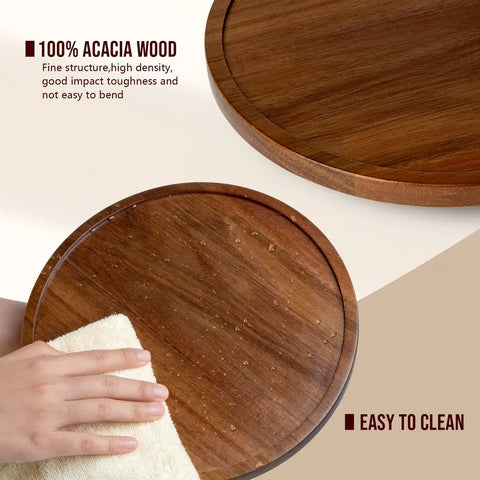 12 Inch Wooden Lazy Susan Organizer With Smooth 360 Spin, Nifty Tabletop Turntable For Spices And Napkins, Quick Access Round Rotating Tray For Kitchen Cabinets Or Dining Room Decor, Must Have Home Essential, 100% acacia wood, easy to clean.