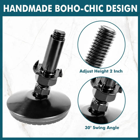 Heavy Duty M10 Swivel Leveling Feet With T Nuts And Lock Hardware adjustable furniture leg 2-inch height, black finish.