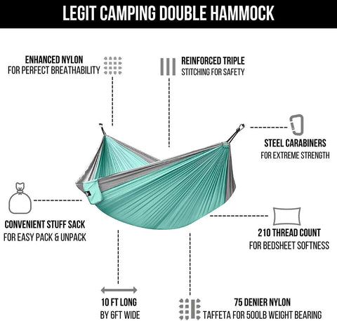 Two Person Tree Double Portable Outdoor Travel Hammock Heavy Duty For Campsites And Backyard Easy To Set Up Super Comfortable