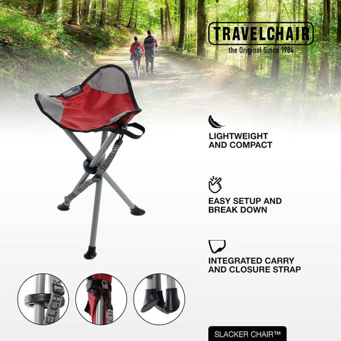 Slacker Tripod Camping Chair For Hiking And Fishing, ultra lightweight foldable seat with adjustable carry strap in forest 