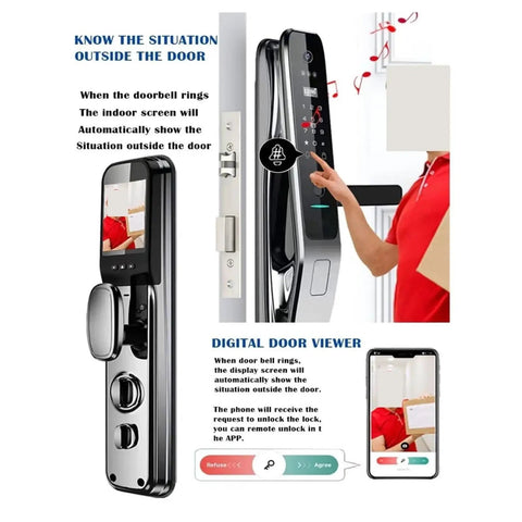 Automatic Smart Lock With App Control And Rapid 3D Fingerprint Scan For Pro Level Home Security keyless entry with touch screen keypad.