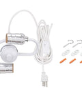 Two Plug In Swag Pendant Light Conversion Kit With White Transitional Drum Shade, 16 Inch Wide, E26 Sockets, cords and hooks