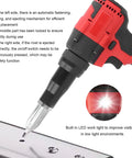 Heavy Duty Cordless Rivet Gun Kit With 18V Brushless Motor For Automatic Fastening Pulling And Ejecting To Boost Productivity On Any Tough Job Around The Shop Or Construction Site, red and black with LED light
