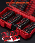 Dang Tough 101 Piece Screwdriver Bit Set Heavy Duty S2 Steel bits organized in red slot-style storage case for easy access.
