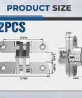 Hidden Door Hinge Set 0.63 By 2.76 Inch 2 Pack Built To Last Heavy Duty Invisible Hinges dimensions and design detail