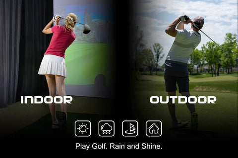 Golfer using equipment both indoors and outdoors, showing versatility for golf with Golf Ball Marker Stencil For Launch Monitors Easy No Brainer Way To Mark Any Golf Ball For MLM2PRO Durable Green Template Keeps Data Clean Reusable Quick Setup Affordable Accessory