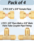 Brass Tube Fitting Kit With Flare Tee Fittings Three Eighths Inch, Brass Three Eighths Inch Female Flare Swivel Adapters, And Two Compression Tee Connectors Plus Waterproof Adhesive Tape Pack For Quick No Fuss Valve Setup; 3/8 in brass fittings