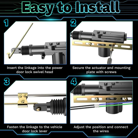Universal 12V Door Lock Actuator Kit For Cars And Trucks Easy Install Steps Diagram