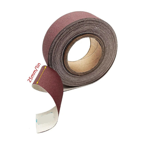 Premium 8 Meter Sandpaper Rolls For Smooth Woodworking And Metal Grinding, 25mm wide roll showing nylon backing and grit.