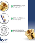 MAACFLOW brass 1/2 in NPT to 1/4 in NPT hex reducer bushing, male to female, pack of 1, front view