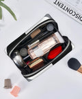 Hella Chic Black And White Piano Key Print Travel Makeup Bag, Durable PVC Cosmetic Pouch For Women, Go To Purse Organizer fits brushes and skincare.