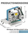 Rugged 750W Bench Belt Sander With Brushless Motor Variable Speed Control Up To 5000 Rpm For Knuckle Busting Grinding And Smooth As Glass Polishing Shop Projects product dimensions and sand belts displayed.