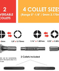 Top Notch Micro Drill Bit Set Number Sixty One Through Eighty With Classic Pin Vise And Compact Dome Case shows 2 reversible collets for drilling.