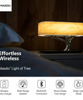 Masdio Bedside Lamp With Bluetooth Speaker And Wireless Charger Sleep Mode Stepless Dimming Table Desk Lamp on nightstand