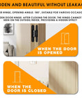 Diagram of Hidden Door Hinges Pack Of 2, 6 Inch, Upgraded Invisible Concealed Hinge System in black, showcasing open and closed door view.