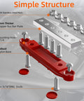 Backyard Builder 400 Amp Bus Bar Power Distribution Block with six M8 studs, red copper plate, stainless steel nuts, and nylon base.