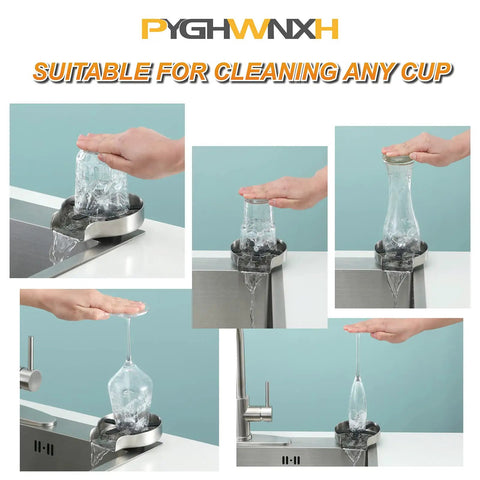 Cup Rinser For Kitchen Sink With 360 Degree Rotating Jet And Eight Water Outlets Glass Rinser Faucet Attachment in use