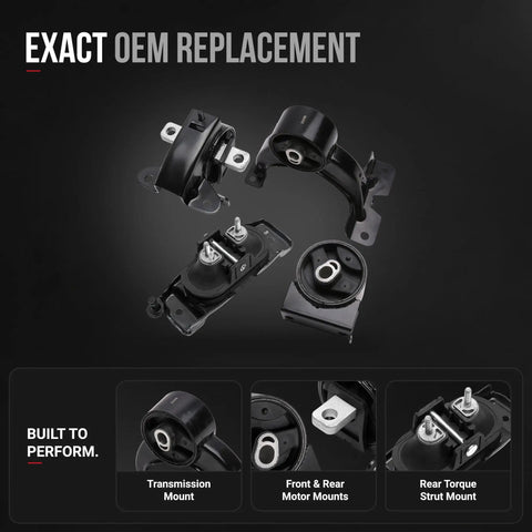 Engine And Transmission Mount Set Of 4 For Chrysler Dodge Ram Minivans Town Country Grand Caravan CV Direct Fit Replacement To Stop Clunking And Vibration Replaces A5665 A5480 A5589 A5577 2011 2020, four black metal mounts