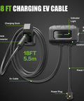 18 FT Charging EV Cable with vehicle connector and control unit for Level Two Ev Charger With 32 Amp 240 Volt Wallbox And 18 Foot Cord Sae J1772 Plug Ready To Juice Your Electric Ride Fast Portable Charging Station For Garage Or Driveway Setup.