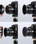 9 Piece Step Up Ring Set And 9 Piece Step Down Ring Set Camera Lens Filter Adapter Kit with metal rings attached to camera lens
