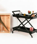 Heavy Duty Kitchen Storage Cart With Three Tier Rust Resistant Metal Frame And Tempered Glass Top Industrial Style Serving Trolley with drinks