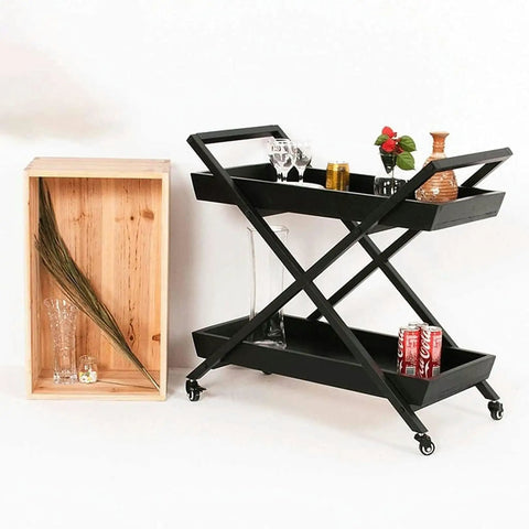 Heavy Duty Kitchen Storage Cart With Three Tier Rust Resistant Metal Frame And Tempered Glass Top Industrial Style Serving Trolley with drinks