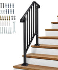 Rock Solid Two Tier Handrail For Patio Stairs And Deck Entries Matte Black Galvanized Steel Railing System with tools and fittings